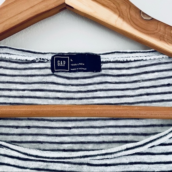 GAP Black White Stripes Striped Stripe 100% Linen Top Large Minimalist - Picture 2 of 8
